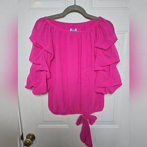 CeCe Ladies Pink 3/4 Puffy Sleeve Off The Shoulder Top Size Small